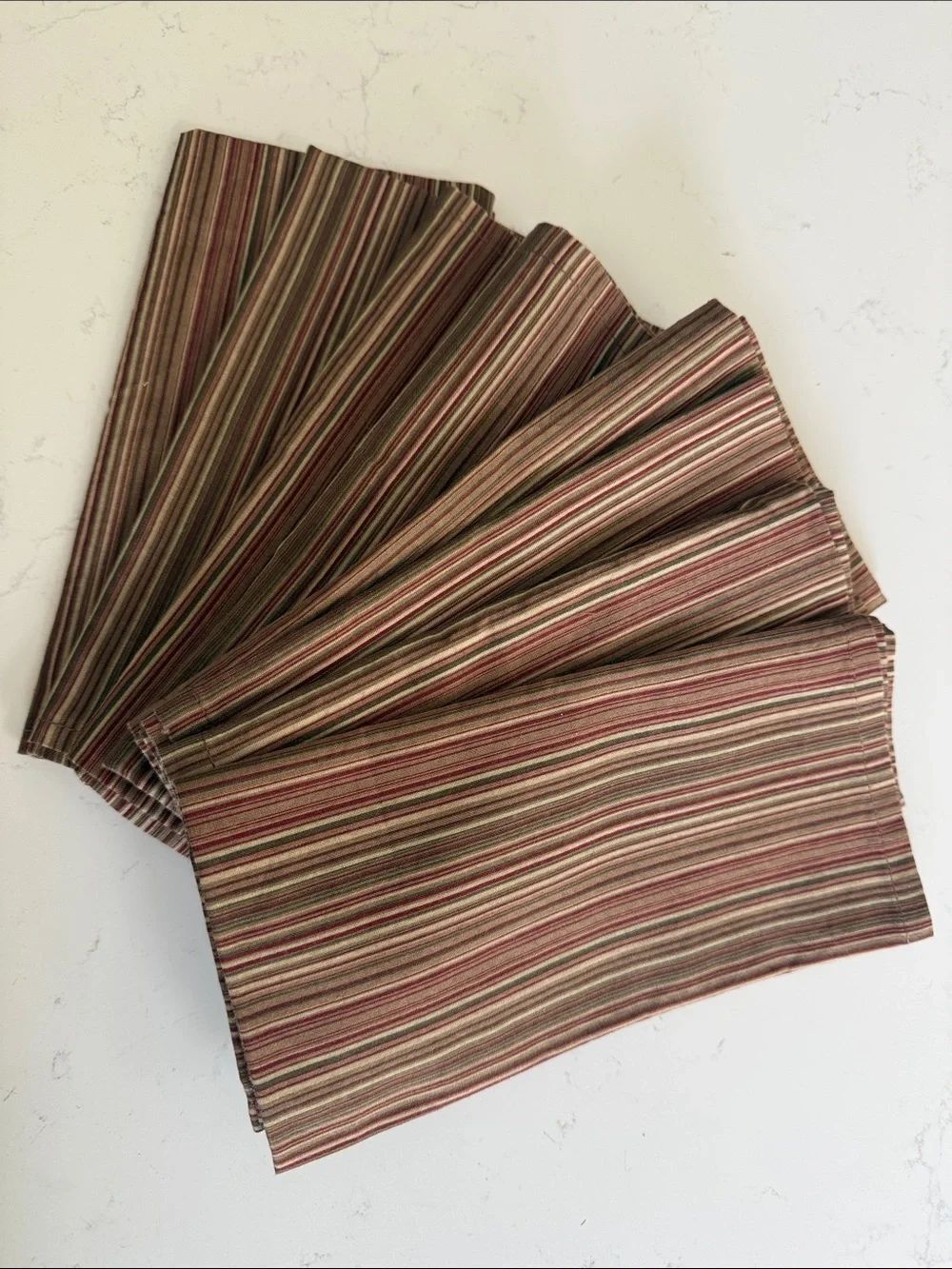 Set of 8 striped fabric table napkins - Earth Tone Stripes - square